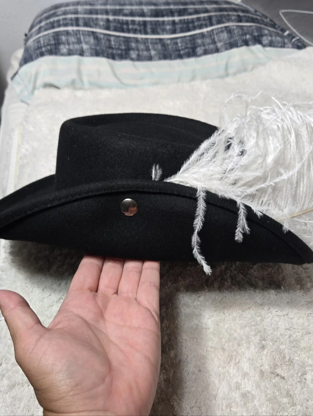Conner Handmade Pirate Hat With Feather Sz Medium Black